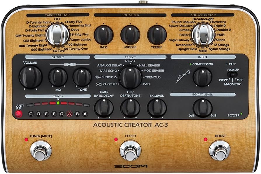 Zoom AC-3 Acoustic Creator, Acoustic DI with Tone Restoration, Acoustic  Modeling, 9 effects, Compression, Tuner, Reverb, EQ, and Anti-Feedback